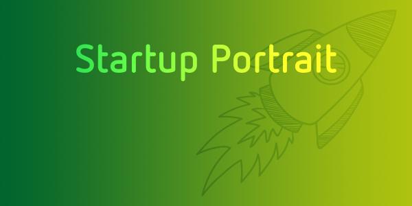 Text Startup Portrait auf einem grünen Hintergrund mit Verlauf und einer Rakete
